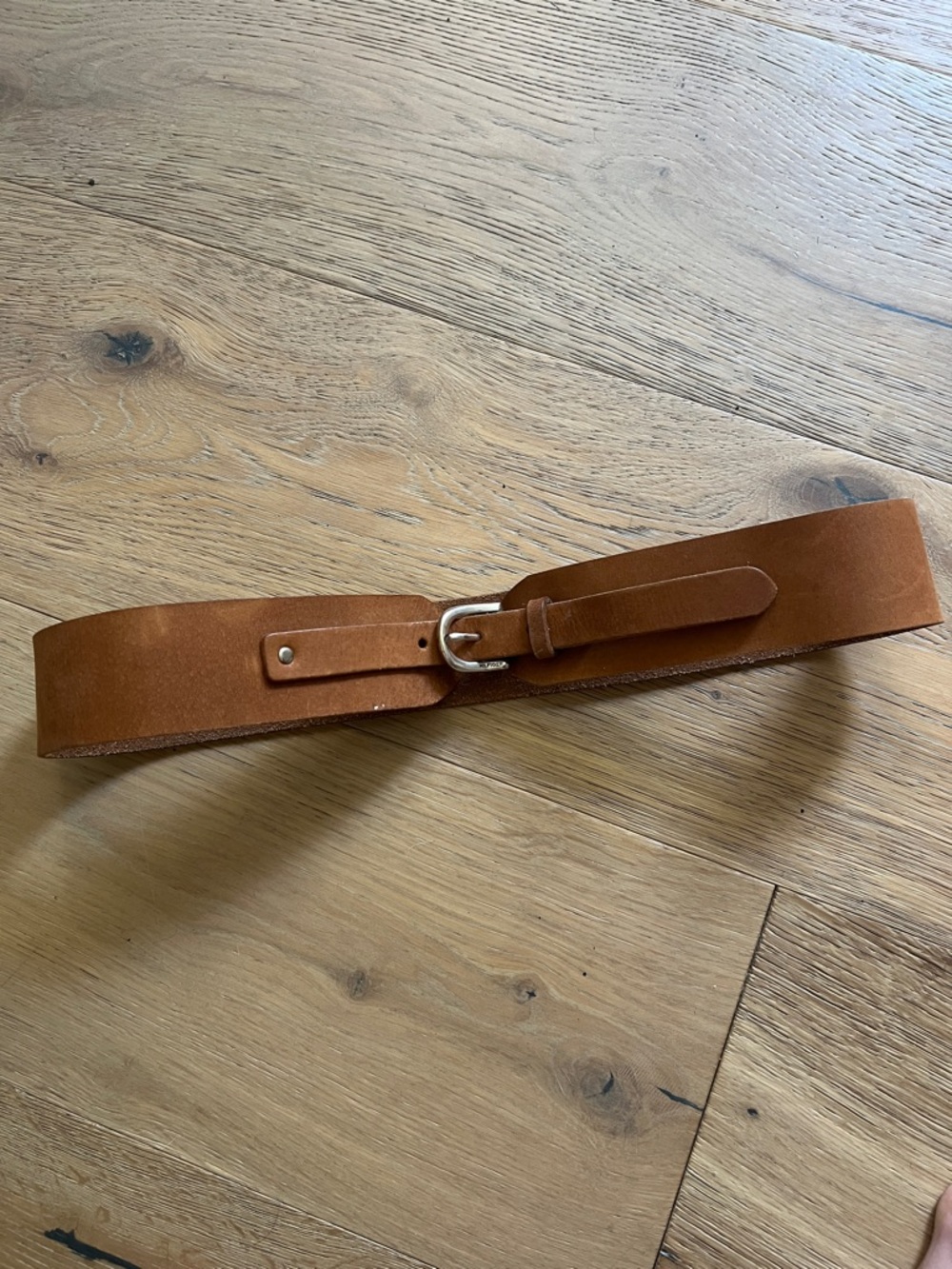 Tommy Hilfiger Wide Suede Tan Belt with Silver Buckle